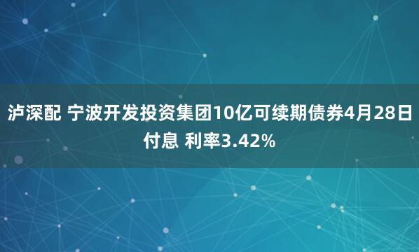 泸深配 宁波开发投资集团10亿可续期债券4月28日付息 利率3.42%